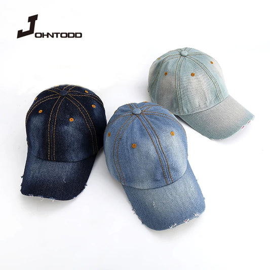 Unisex Solid Denim Men Women Baseball Cap Blank Washed Denim Jean Hat Retro Casquette Snapback Hats Adjustable Caps