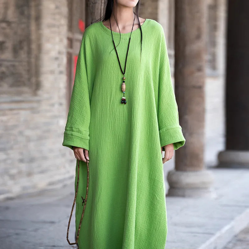 Linen dress big size Batwing Cotton Women Long Dress Oversized Zen style Solid Robe ete 2021 Femme Gown Loose Casual Maxi Dress