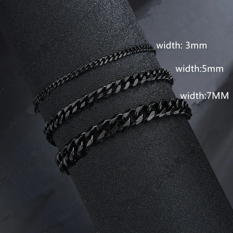 2022 New Trendy Cuban Chain Men Bracelet Classic Stainless Steel 3/5/7mm Width Chain Bracelet For Men Women Jewelry Gift