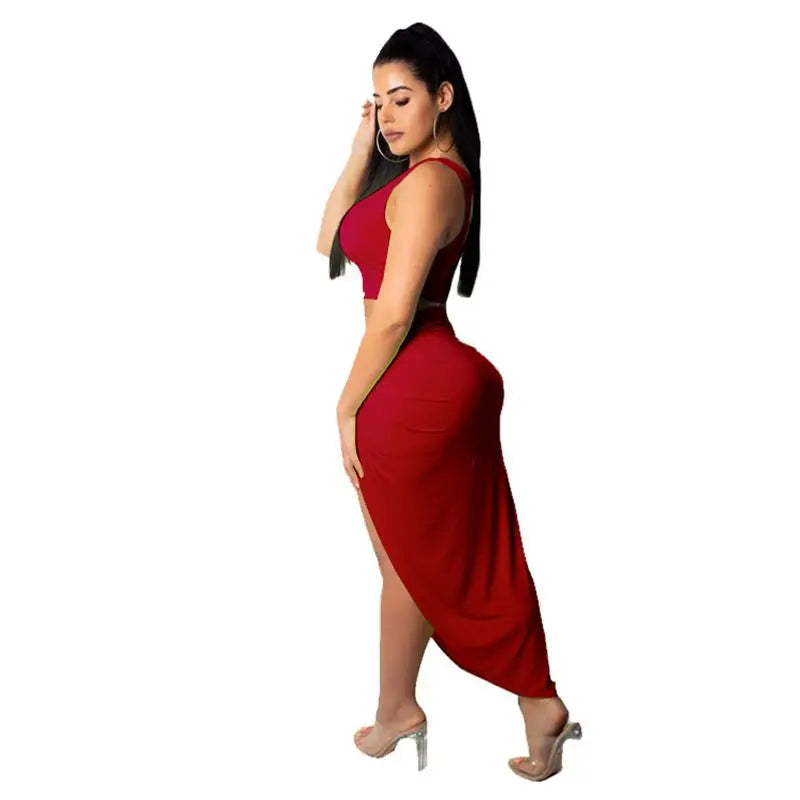 Women irregular skew collar crop top long skirt 2 piece set for women female two pieces sets skirts women's suits