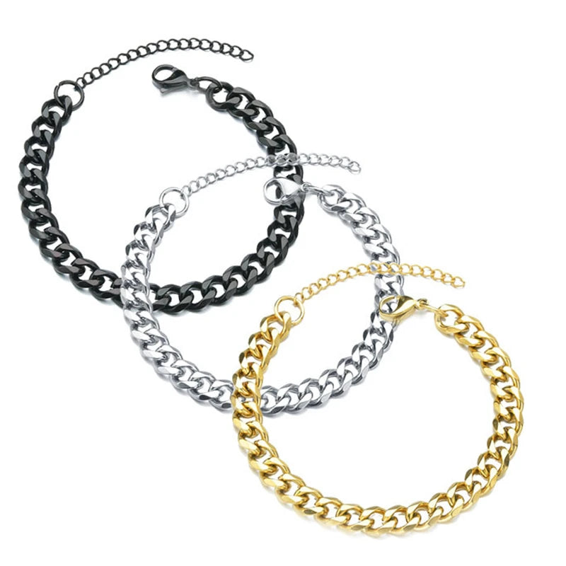 2022 New Trendy Cuban Chain Men Bracelet Classic Stainless Steel 3/5/7mm Width Chain Bracelet For Men Women Jewelry Gift