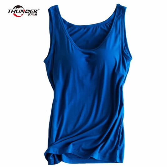 Women Built In Bra Padded Tank Top Female Modal Breathable Fitness Camisole Tops Solid Push Up Bra Vest Blusas Femininas