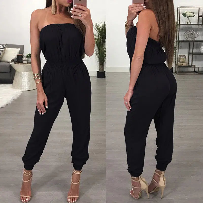 Womens Bandage Evening Party Playsuit Ladies Romper Long Jumpsuit Women Ladies Femal Solid Off Shoulder Jumpsuits Size S-XL