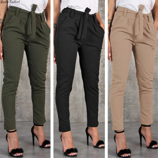 Casual Slim Chiffon Thin Pants For Women High Waist Black Khaki Green Pants Woman Trousers Y2k