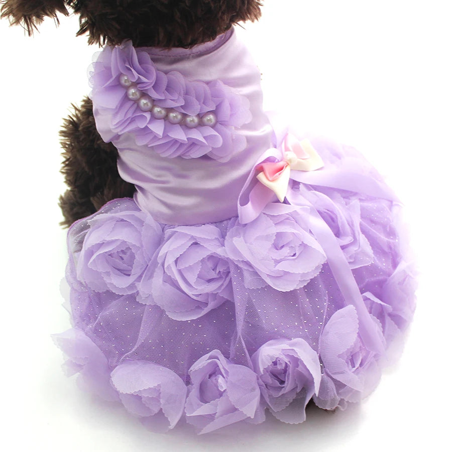 XKSRWE Pet Dog Princess Wedding Dress Tutu Rosette&Bow Dresses Cat Puppy Skirt Spring/Summer Clothes  Apparel 2 Colours