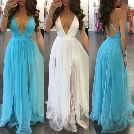 Women Summer Dress Maxi Long Evening Party Dress Beach Dress Ladies V neck Sexy Sundress