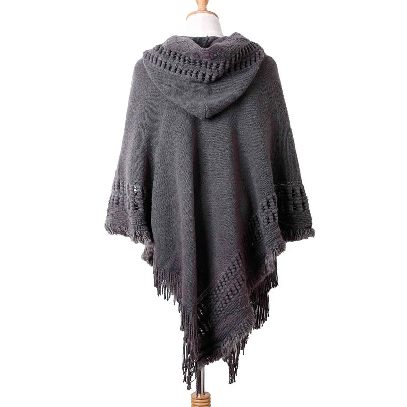 New Women Ladies Tassel Cape Coat Fringe Poncho Oblique Stripe Coat Bohemian Shawl Scarf