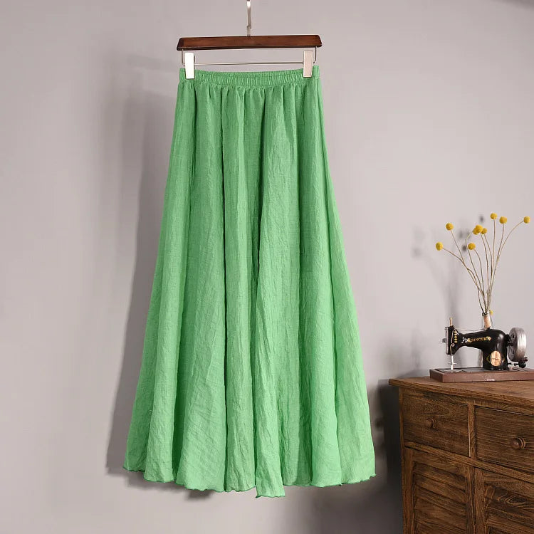 Women's Elegant 16 Color High Waist Elastic Waist Linen Pleated Long Skirts Ladies Slim Casual Skirt Saias New 2022 Summer SK05