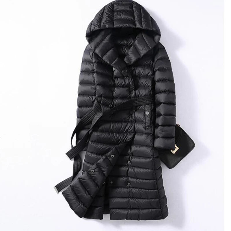 SEDUTMO Winter  Long Womens Down Jackets Ultra Light Duck Down Coat  Hoodie Autumn Puffer Jacket ED226