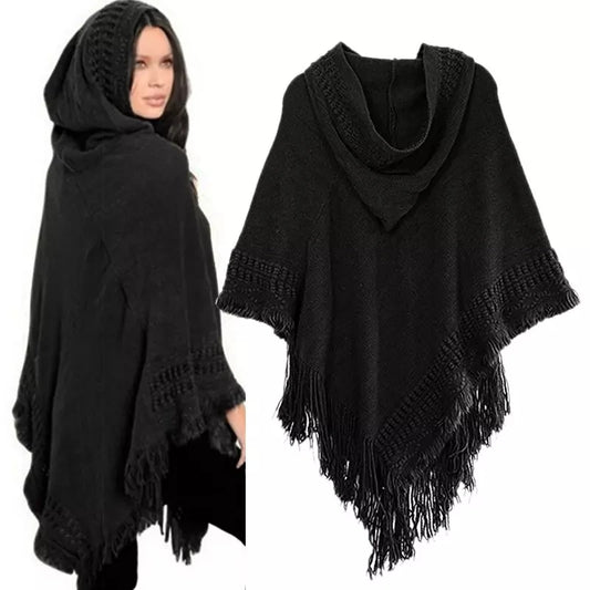 New Women Ladies Tassel Cape Coat Fringe Poncho Oblique Stripe Coat Bohemian Shawl Scarf