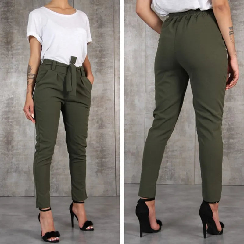 Casual Slim Chiffon Thin Pants For Women High Waist Black Khaki Green Pants Woman Trousers Y2k