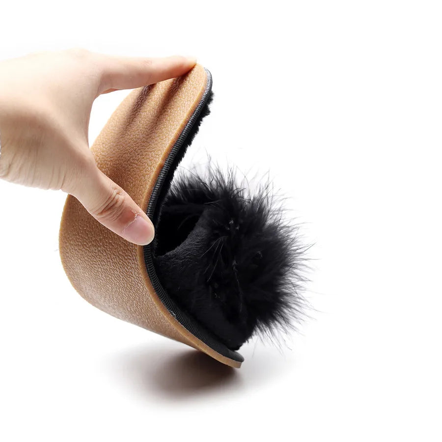 FAYUEKEY Spring Summer Winter Home Cotton Fluffy Plush Fur Slippers Women Wedding Floor Bedroom Flat Shoes