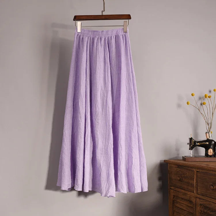 Women's Elegant 16 Color High Waist Elastic Waist Linen Pleated Long Skirts Ladies Slim Casual Skirt Saias New 2022 Summer SK05