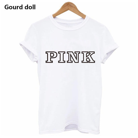 Harajuku Fashion PINK Letter Printed T-Shirts Women Tops Tee t shirt Women For Female O-Neck tumblr kawaii Casual Short Sleeve