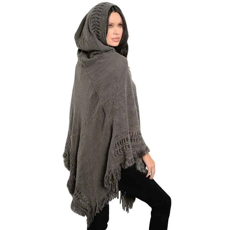 New Women Ladies Tassel Cape Coat Fringe Poncho Oblique Stripe Coat Bohemian Shawl Scarf