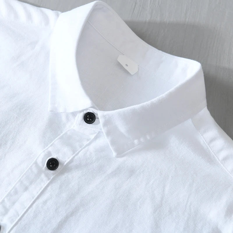 Designer new Chinese style cotton Linen shirt men short sleeve white print shirts for men retro breathable mens clothing tops