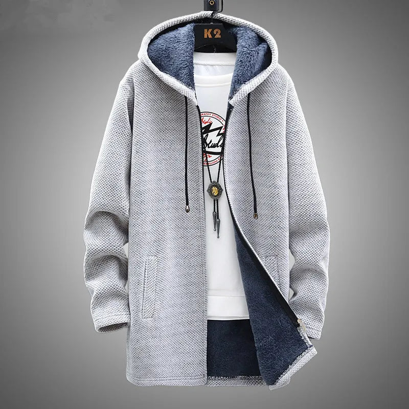 Winter Men Sweater Fleece Cardigan  Jacket Men's Slim Sweaters Winter Long Hooded Sweater Thick Warm Coat Mens Clothing 2022