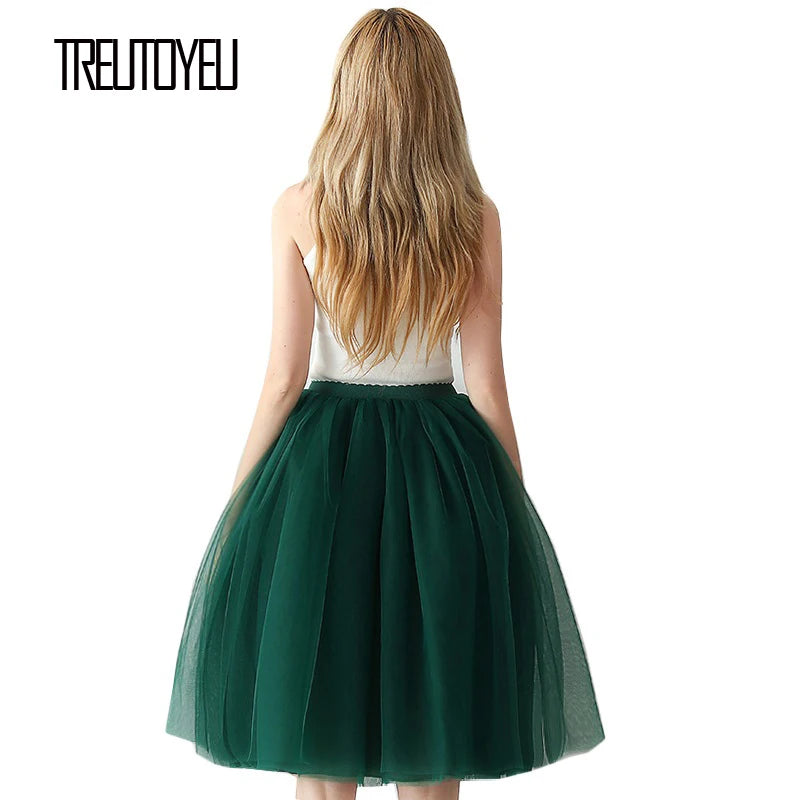 5 Layers 65cm Black Pleated Skirt Sexy Midi Tulle Skirt High Waist Full Lining Adult Tutu Korean Style Women Jupe Femme Faldas