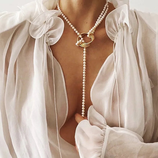 Goth Pearl Choker Necklace Cross Lasso Pendants Women Jewelry On The Neck Chain Beads Necklace Chocker Collar for Girl Kpop