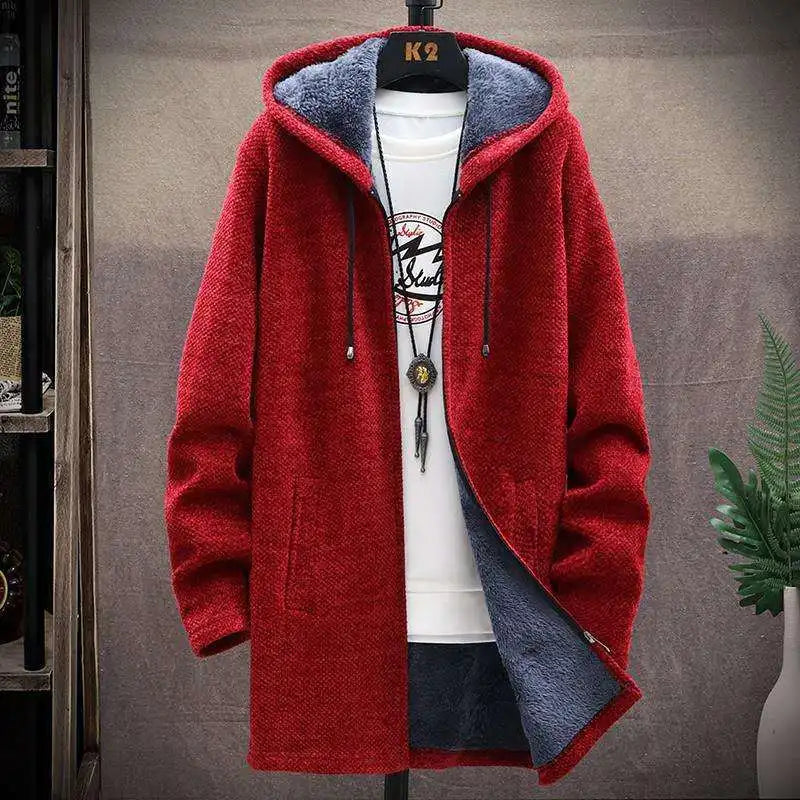 Winter Men Sweater Fleece Cardigan  Jacket Men's Slim Sweaters Winter Long Hooded Sweater Thick Warm Coat Mens Clothing 2022