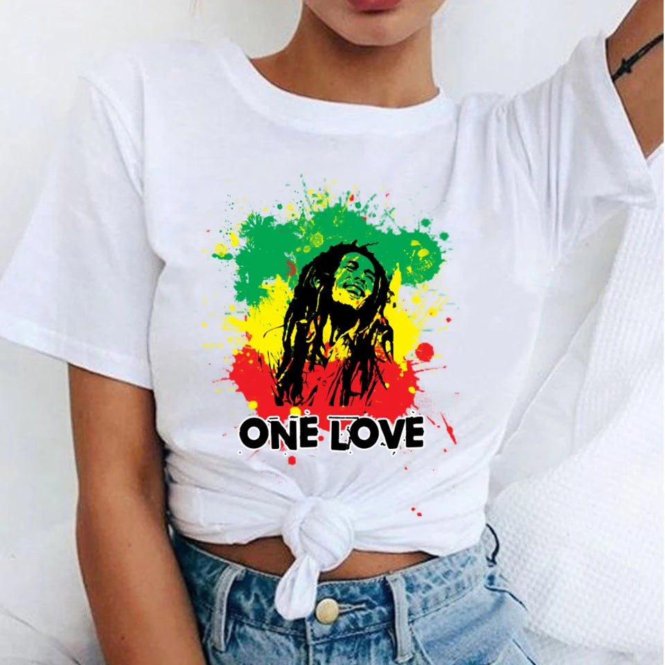 Tops Women Bob Marley Fashion T-Shirts Printed Casual Round Neck Graphic Short Sleeve T-shirts Summer Tops Harajuku Shirt