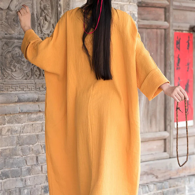 Linen dress big size Batwing Cotton Women Long Dress Oversized Zen style Solid Robe ete 2021 Femme Gown Loose Casual Maxi Dress