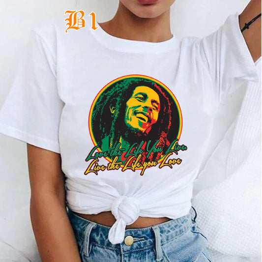 Tops Women Bob Marley Fashion T-Shirts Printed Casual Round Neck Graphic Short Sleeve T-shirts Summer Tops Harajuku Shirt