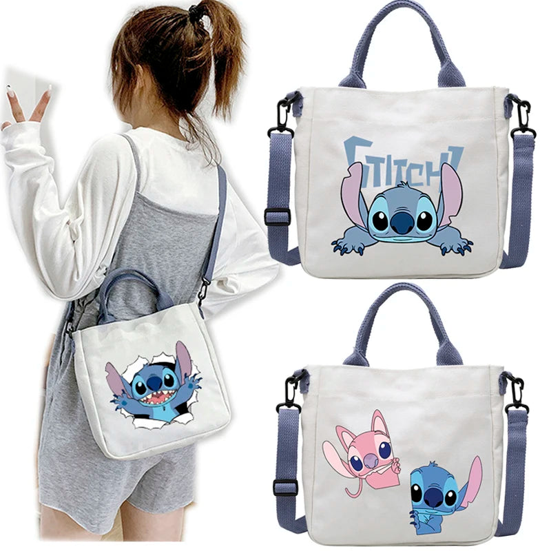 Disney Stitch Canvas Tote Bag for Women Cartoon Lilo and Stitch Handbags Detachable Shoulder Strap Large Capacity Shoulder Bag