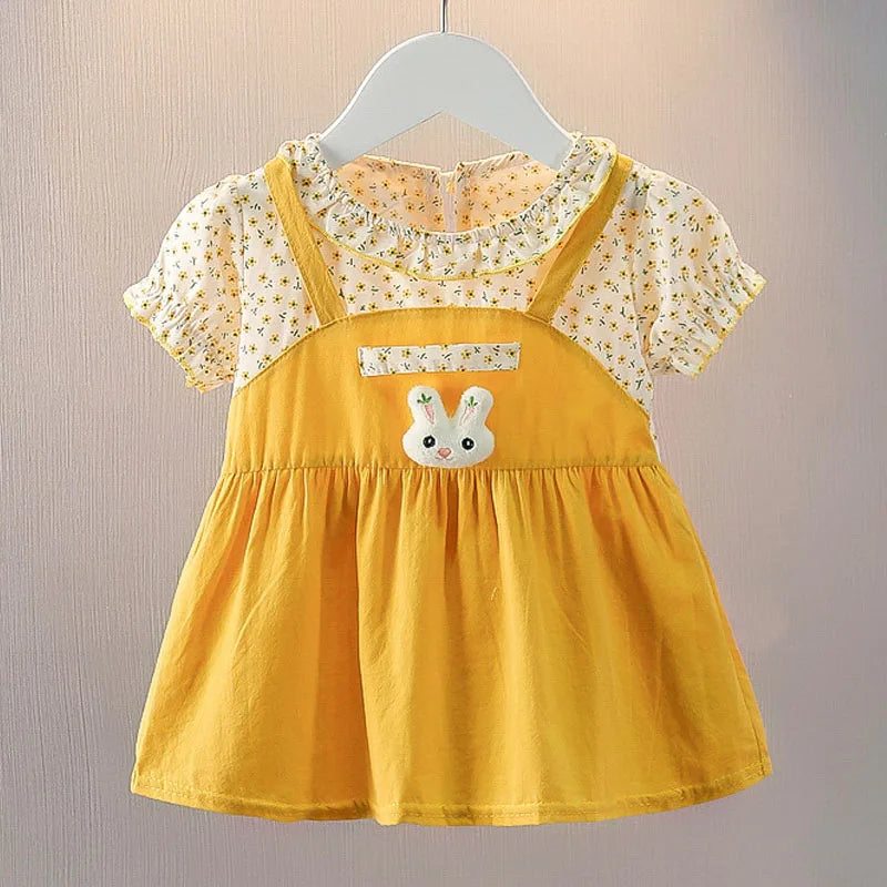 1-4Y Summer Toddler Girl Dress Cartoon Rabbit Birthday Princess Costume Baby Girl Clothes Children Casual Infant Oufit A1089