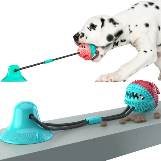 Dog Tug of War Toy Chew Toy Slow Feeder Food Dispenser Sounding Interactive Toy Firmly Suction Cup Toothbrush Durable Molar Ball