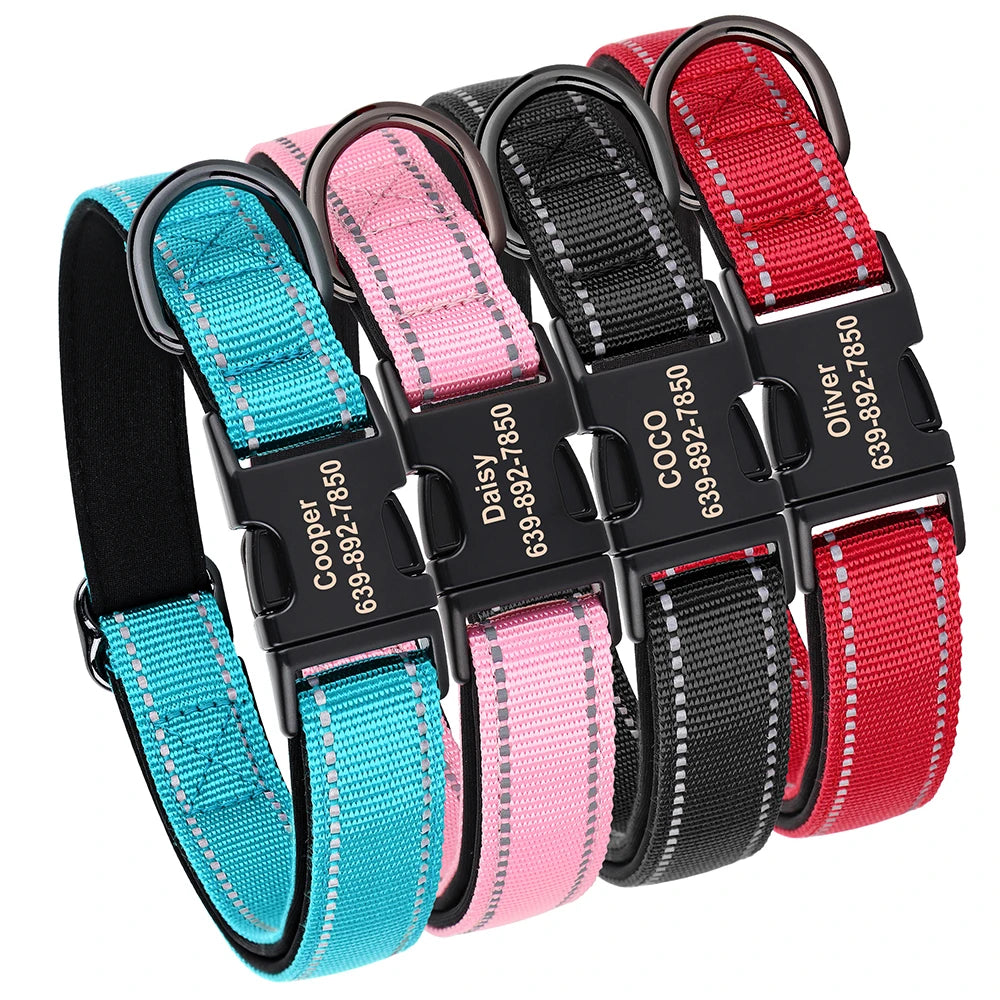 Personalized Nylon Dog Collar Reflective Customized Collars For Small Medium Large Dogs Labrador With Free Engraved Nameplate