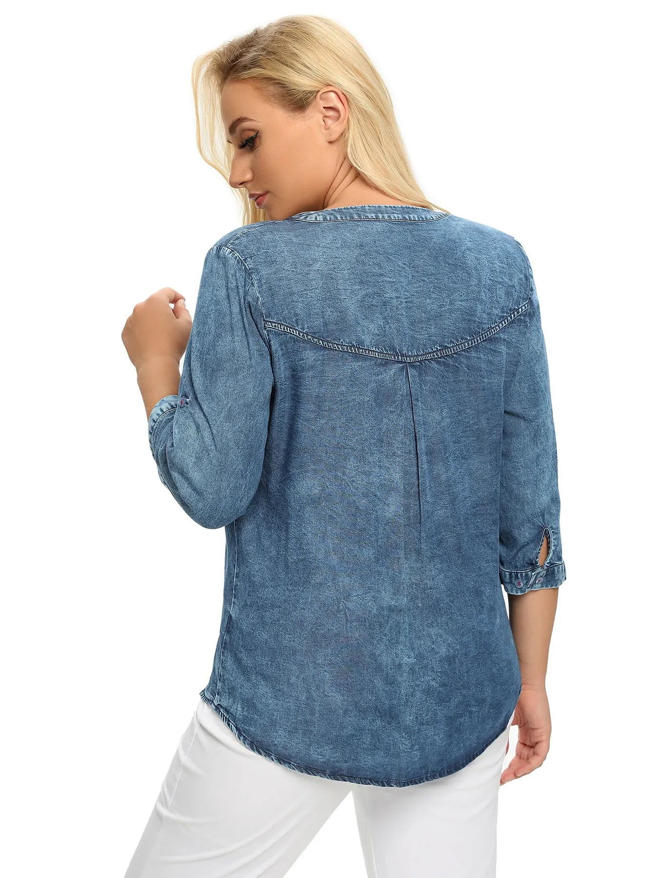 Women's Plus Size Denim Shirt Spring Fashion Elegant Shirt For Chubby Women's Woven Cotton Shirt