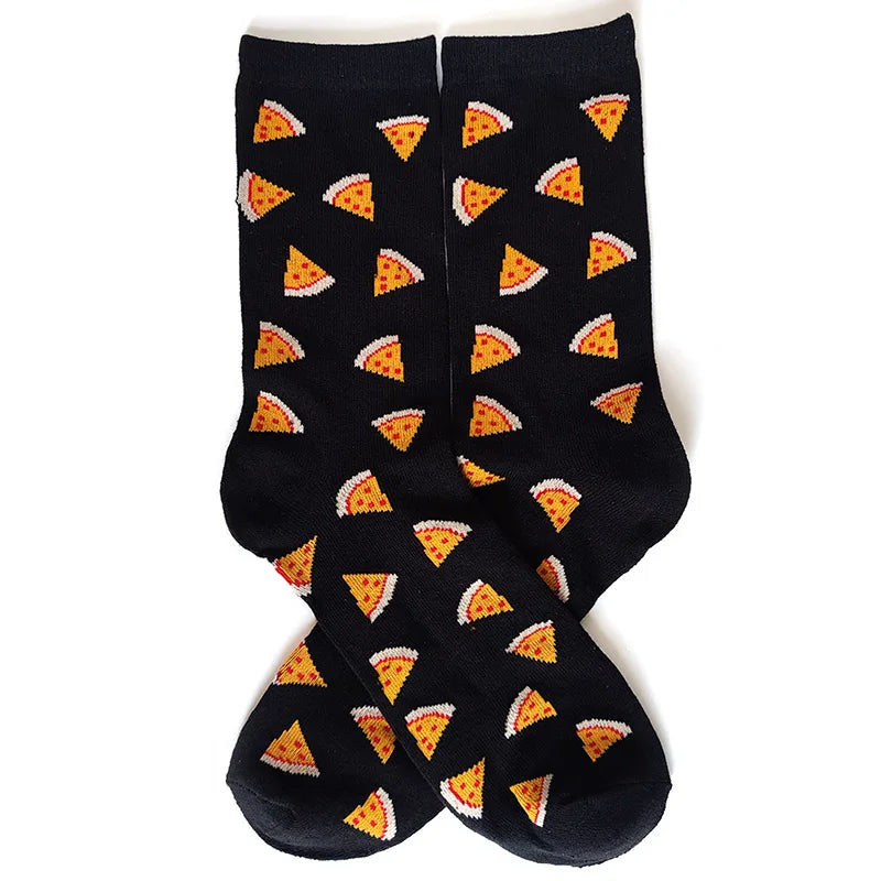 Men Series Cotton Crew Socks Funny Daily Happy Cartoon Rocket burger food Men's Long Skateboard Socks EU 37-42