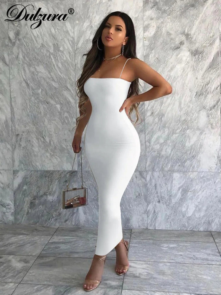 Dulzura 2023 Autumn Winter Women Solid White Black Strap Midi Dress Bodycon Sexy Streetwear Party Club Elegant Fashion Clothes