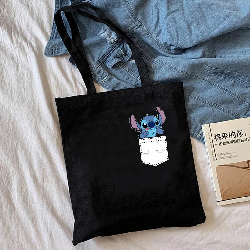 Y2k 90s Disney Stitch Tote Bag Canvas Shoulder Bag Eco Hip Hop Lilo and Stitch Shopping Bag Women Tote Shopper Bag Female