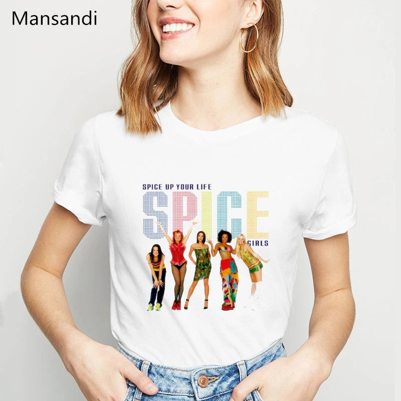 Spice Girls Womens Graphic T Shirts Summer 2022 White Hip Hop Tshirt Femme Harajuku Shirt Camisetas Mujer Female T-Shirt Tops