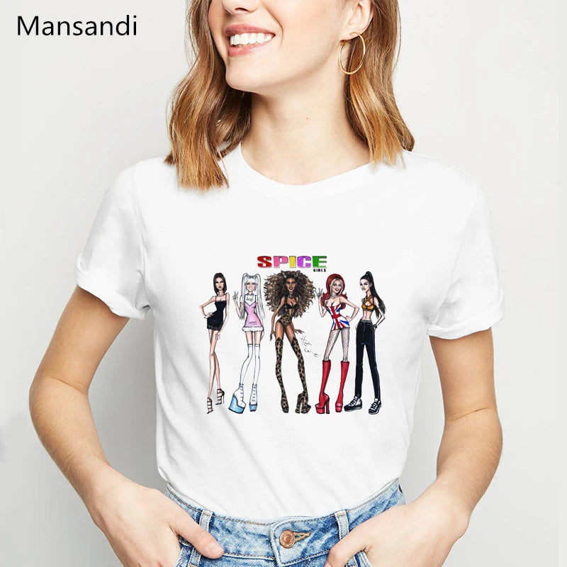 Spice Girls Womens Graphic T Shirts Summer 2022 White Hip Hop Tshirt Femme Harajuku Shirt Camisetas Mujer Female T-Shirt Tops