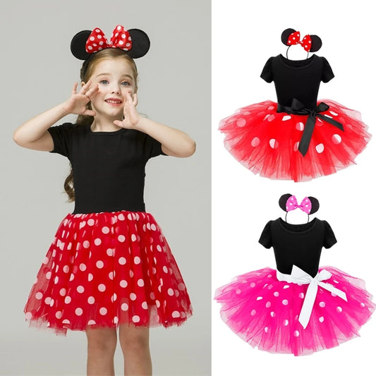 Cute Girls Dress  for Cartoon Mouse Kids Short Sleeve Polka Dot Clothes 1-6Y Girls Princess Dress Birthday Party Baby Clothes