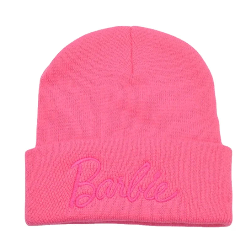 Barbie Knitted Hat Woolen Kawaii Y2K Woolen Hat Female Soft Warm Elastic Hiphop Cap Girl Leisure Beanie Hats Kids Adults Gifts