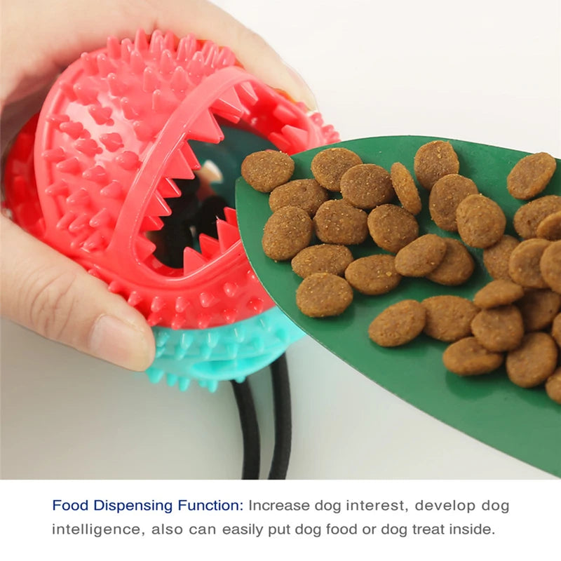 Dog Tug of War Toy Chew Toy Slow Feeder Food Dispenser Sounding Interactive Toy Firmly Suction Cup Toothbrush Durable Molar Ball