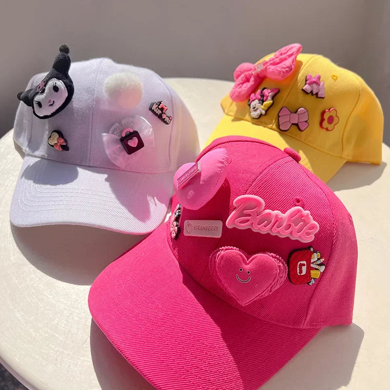 anime Barbie baseball cap Cartoon Women Fashion Three-dimensional Peaked Cap Cute Girls Outdoor Sun Hat Kawaii Casual Plush Hat