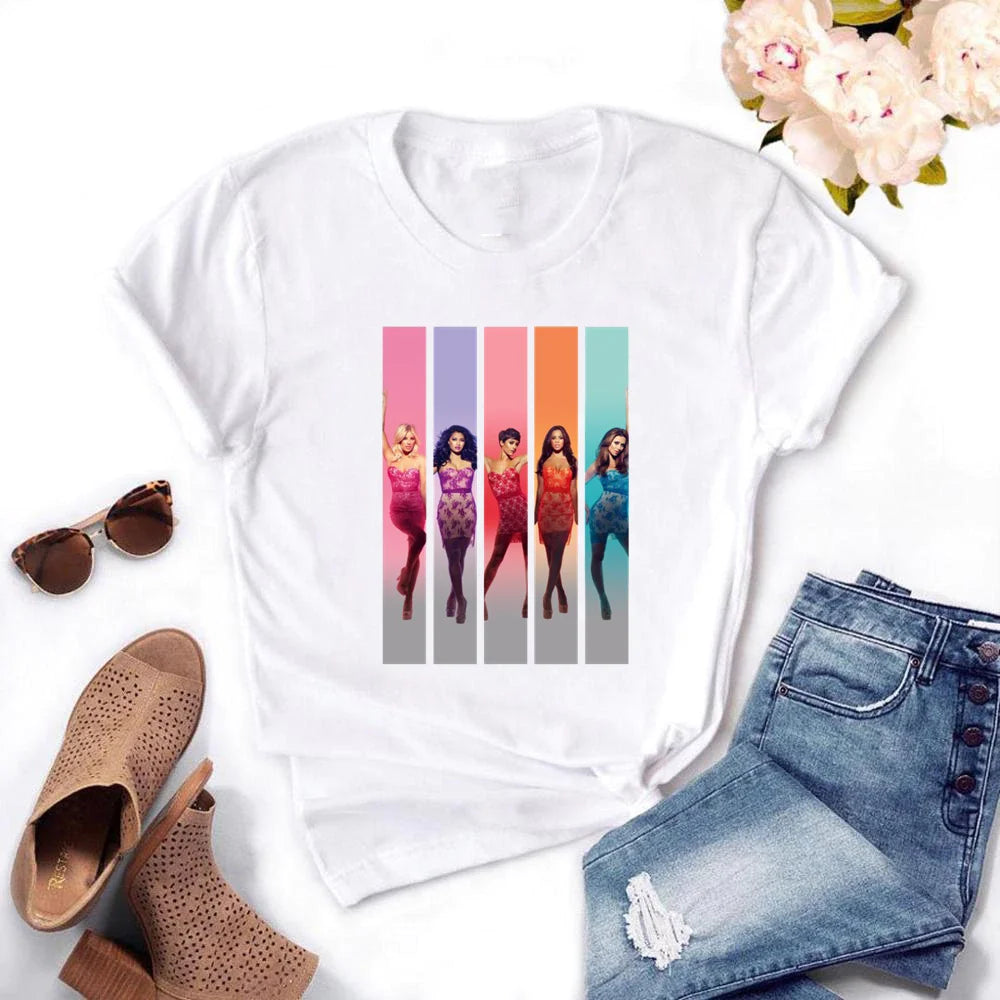 Spice Girls print Harajuku Aesthetic Cartoon Hip Hop Loose Casual Streetwear Clothes Short Sleeve T-Shirt O-Neck Women  Ulzzang