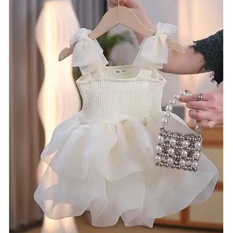 Girls Summer Dress 6M-6Y Children's Clothing Little Girl Sling Fluffy Dress Baby Princess Dress