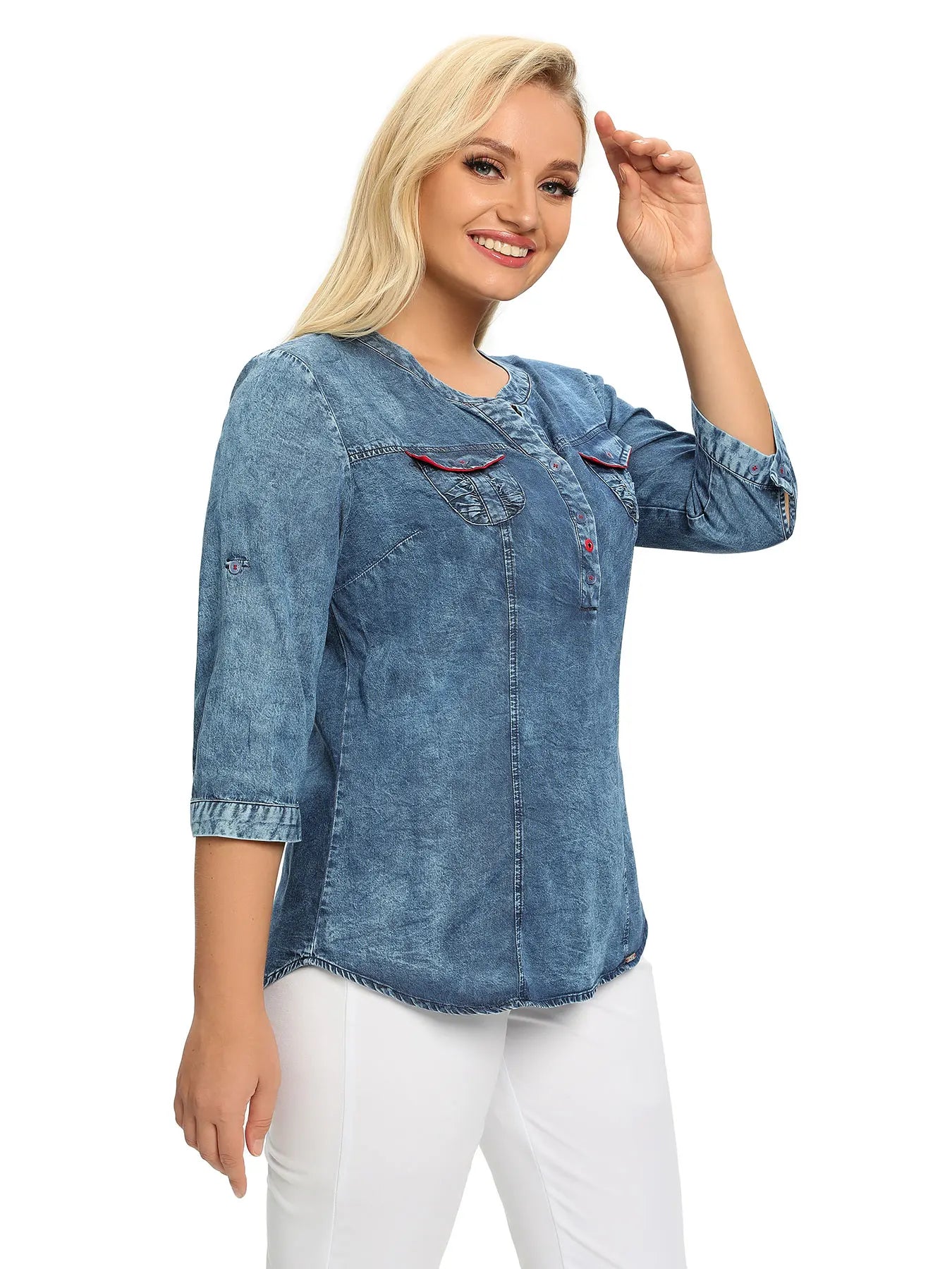 Women's Plus Size Denim Shirt Spring Fashion Elegant Shirt For Chubby Women's Woven Cotton Shirt