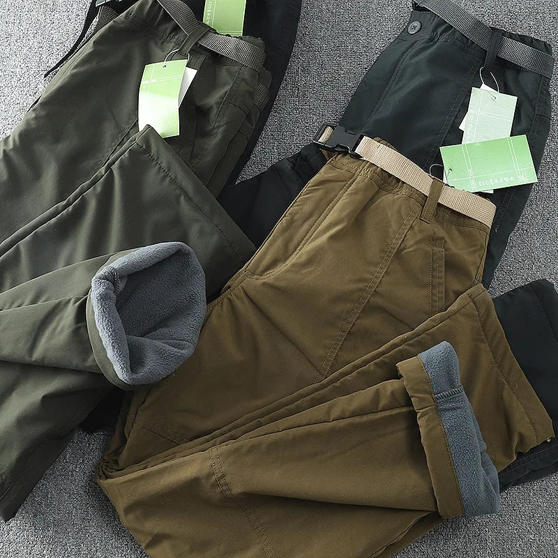 Germany Windproof Waterproof Plush Soft Shell Pants Outdoor Men's Straight Multi Bag Overalls Camping Hunting Equipment Trousers