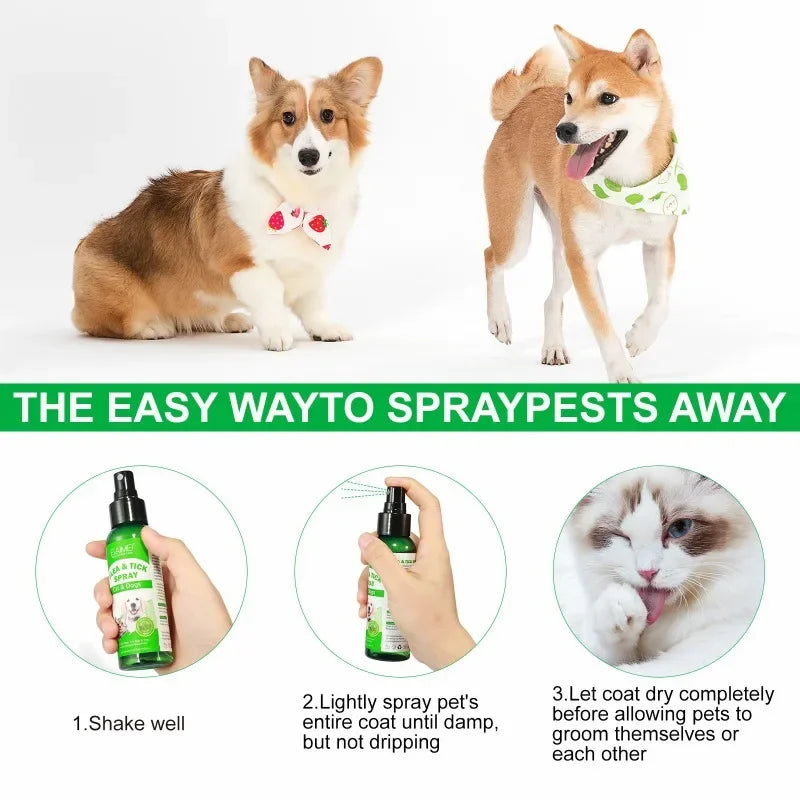 100ml PET Flea Tick Spray for Dogs Cats Fresh Fragrance Natural Pet Care Topical Spray for Dog Cat Accessories Cleaning Products