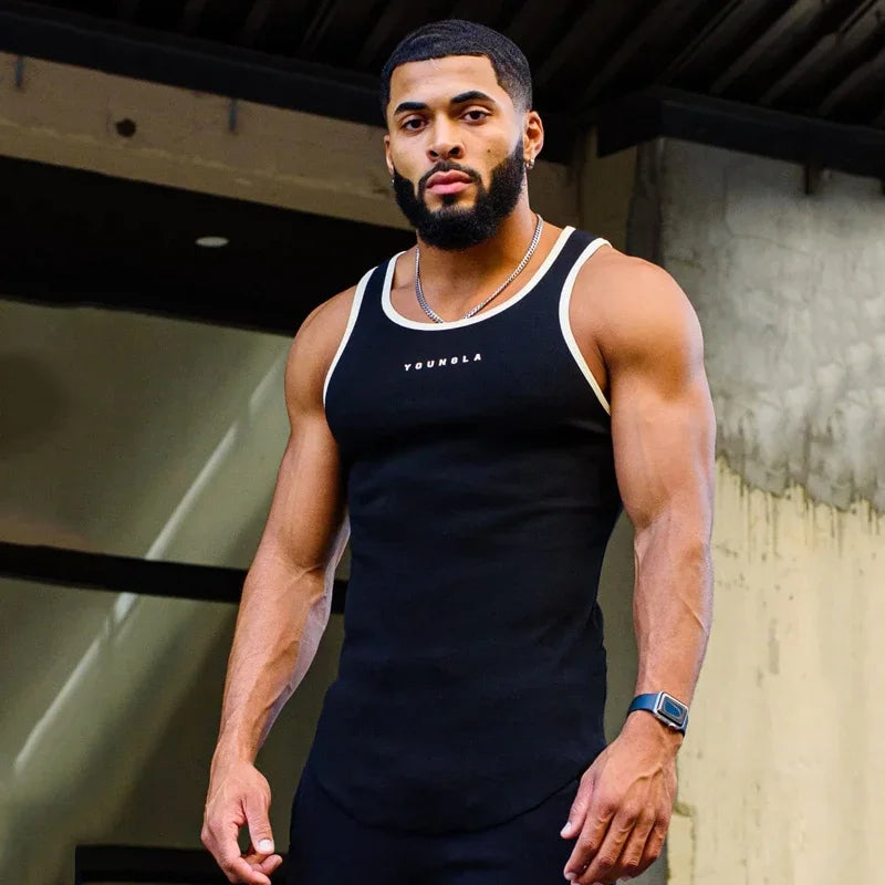 Summer New Men's Vest Gym Sports Fitness Quick Dry Breathable Stretch Sleeveless T-Shirt Fashion Men's Clothing Knitted Vest