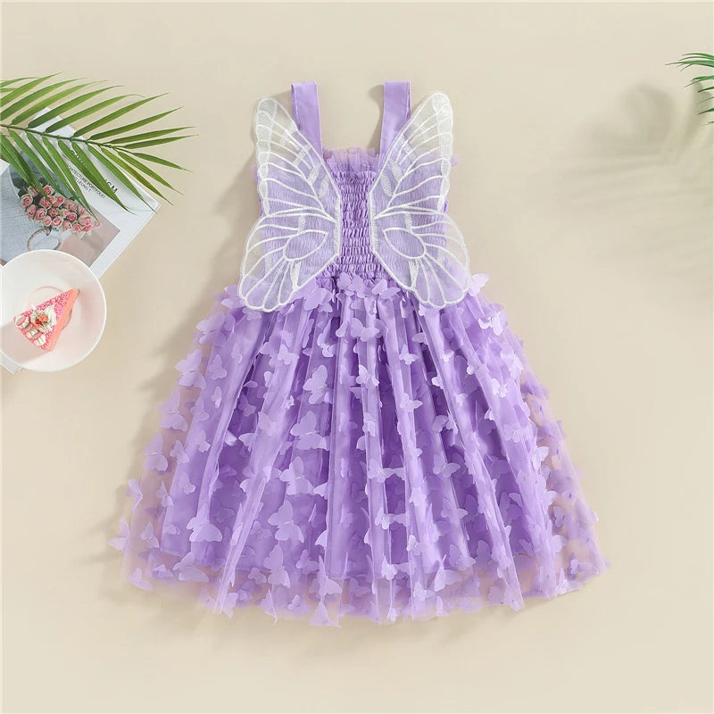 Summer New Baby Girl Dress Cute Butterfly Wings Suspender Dress Mesh Ball Gown Children Dress Sweet Princess Girls Dress