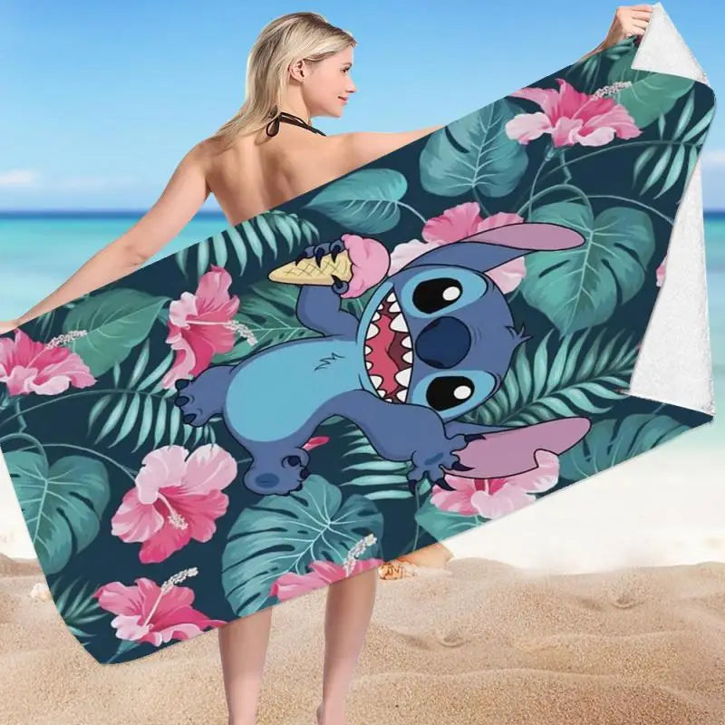 Kawaii Disney Stitch Beach Towel Cartoon Style Microfiber Large Beach Towel Bath Towel Multifunctional Square Towel Beach Towel