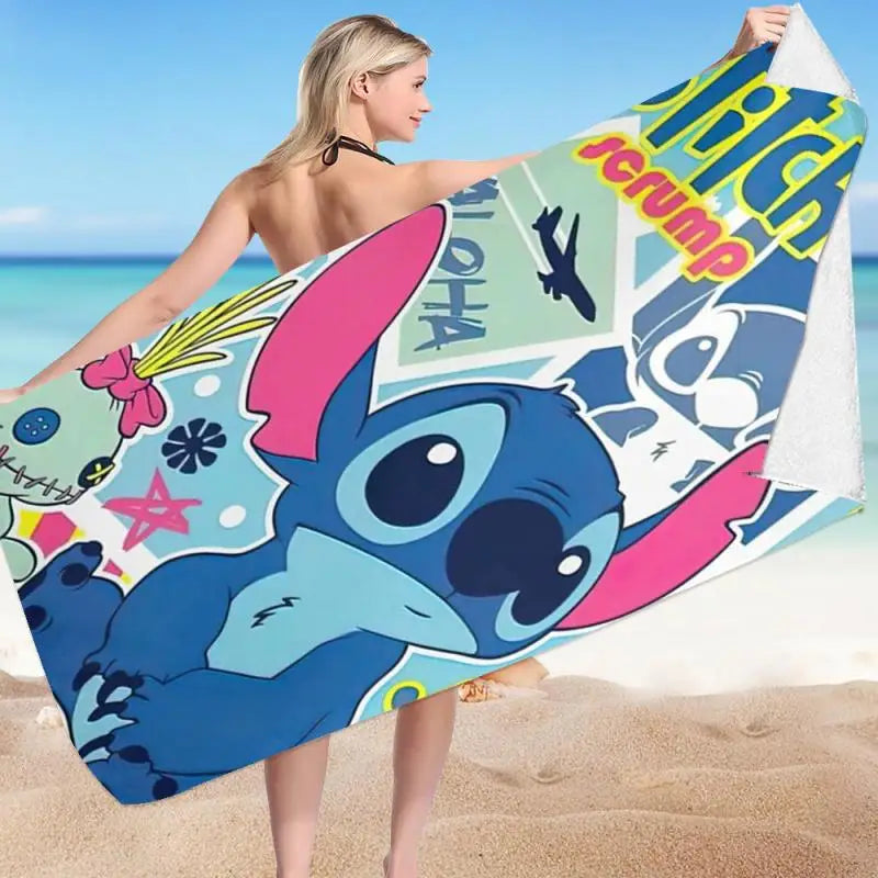 Kawaii Disney Stitch Beach Towel Cartoon Style Microfiber Large Beach Towel Bath Towel Multifunctional Square Towel Beach Towel